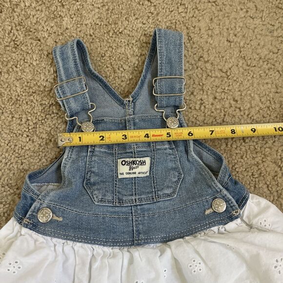 Oshkosh B'Gosh Dress Girls 9M Overall Vestbak Denim White Eyelet Jumper - Picture 8 of 8
